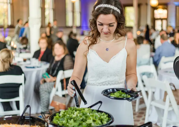 Close-up of plated appetizers at an Indiana wedding reception