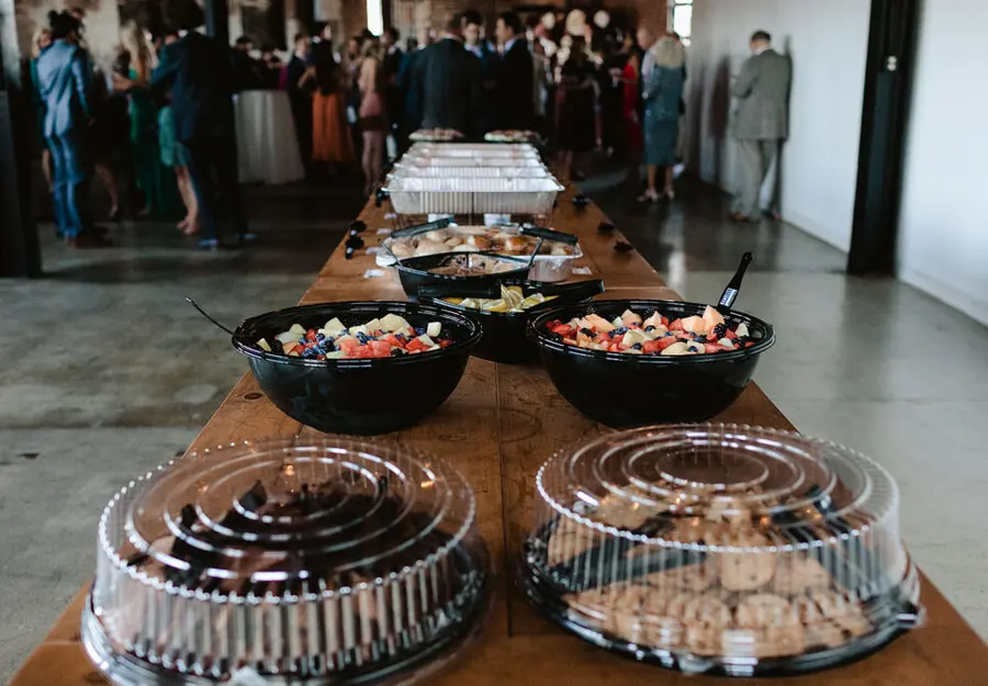 Dessert and pastry trays set out on the buffet
