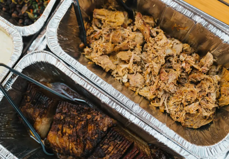 Shredded barbecue pork and sliced brisket ready to serve
