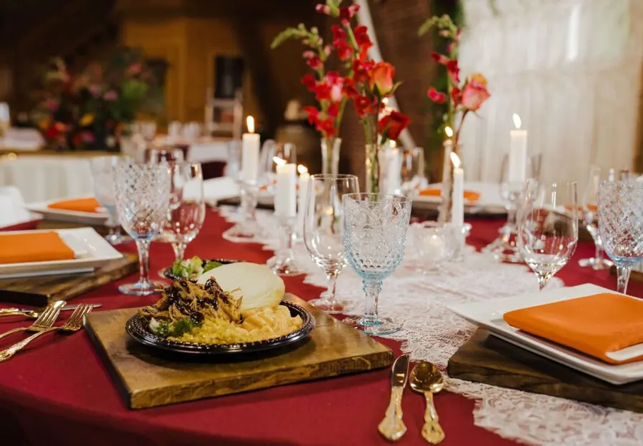 An elegant reception table set for a plated dinner